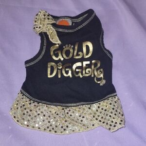 Gold Digger Dog Dress with Glitter Bow